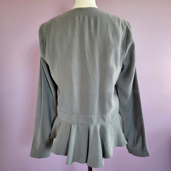 BCBGeneration Sage Green Open Front Buttoned Lapel Peplum Ruffle Hem Jacket - Picture 11 of 16